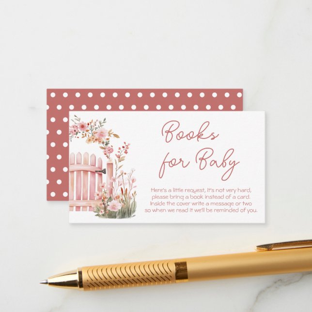 Carte D'accompagnement Pink Floral Baby in Bloom Baby shower Livres (Devant/Arrière en situation)