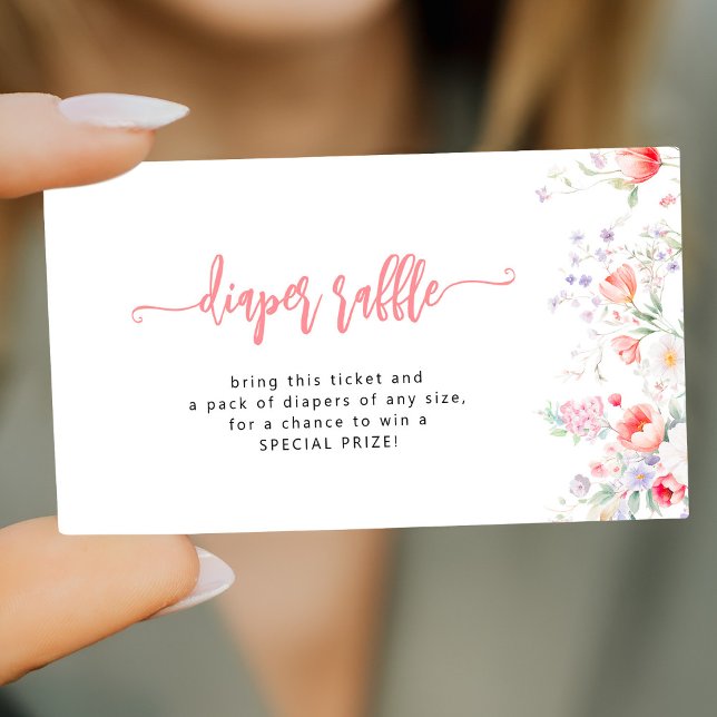 Carte D'accompagnement Pink floral baby shower diaper raffle ticket (Créateur téléchargé)