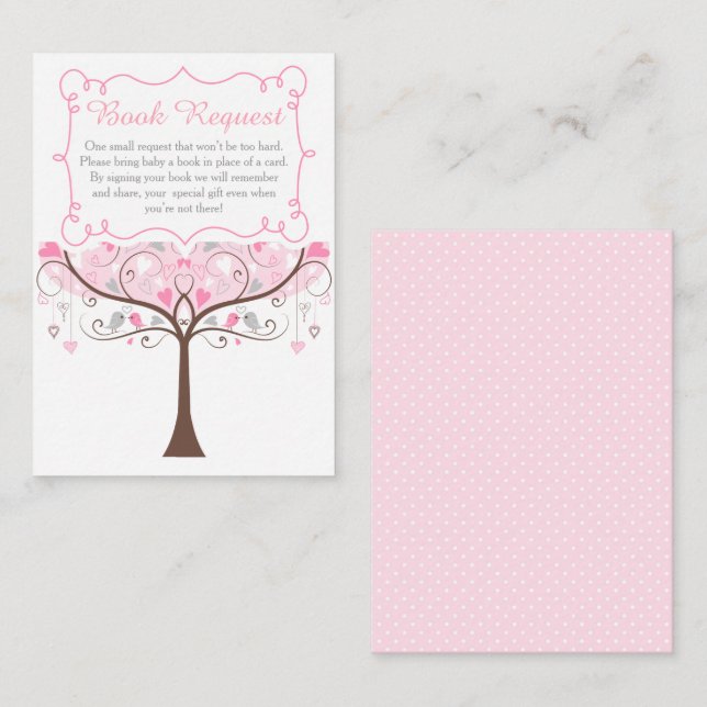 Carte D'accompagnement Pink Floral Bird Baby Shower Book Request (Devant / Derrière)