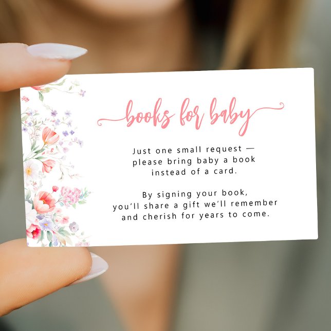 Carte D'accompagnement Pink floral Books for Baby shower book request (Créateur téléchargé)