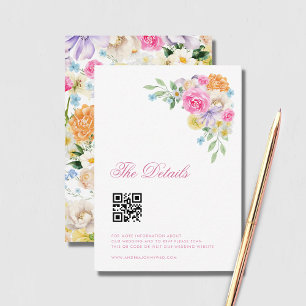 Carte D'accompagnement Pink Floral Classy Script QR Code Détails du Maria