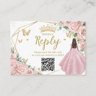 Carte D'accompagnement Pink Floral Princess Quinceanera RSVP QR Code
