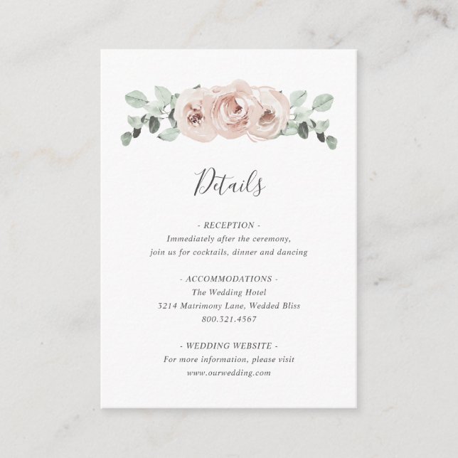 Carte D'accompagnement Pink Floral Sage Vert Dusty Rose Mariage (Devant)
