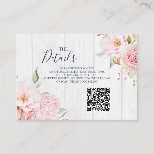 Carte D'accompagnement Pink Floral Spring Wedding QR code Details Insert (Devant)