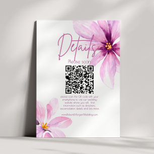Carte D'accompagnement Pink Flower Minimaliste QR CODE Détails du Mariage