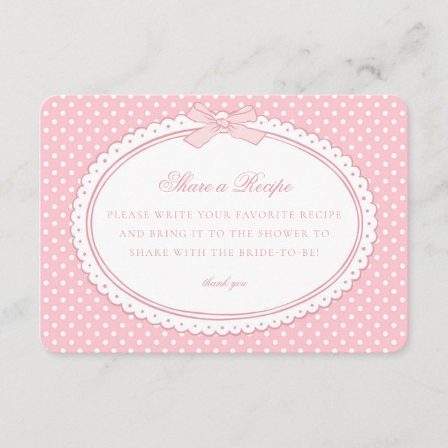 Carte D'accompagnement Pink Gingham Coquette Bow Share a Recipe (Devant)