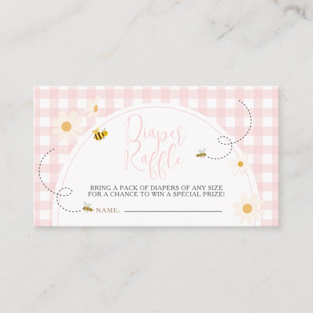 Carte D'accompagnement Pink Gingham Daisy Bee Baby Shower Diaper Raffle (Devant)