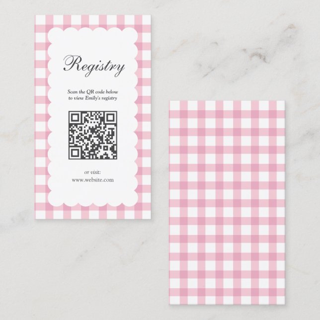 Carte D'accompagnement Pink Gingham Plaid Girl Baby Shower Registry (Devant / Derrière)