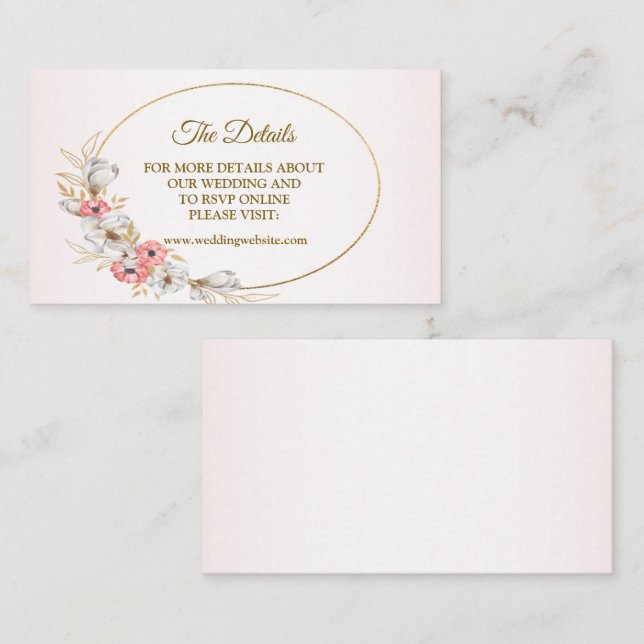 Carte D'accompagnement Pink Golden Floral Geometric Peach Wedding Detail (Devant / Derrière)
