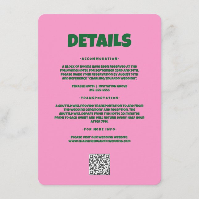 Carte D'accompagnement Pink Green Bold Funky Super Mariage détail (Devant)