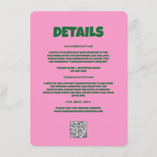 Carte D'accompagnement Pink Green Bold Funky Super Mariage détail