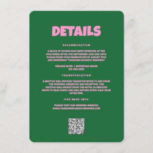 Carte D'accompagnement Pink Green Bold Funky Super Mariage détail