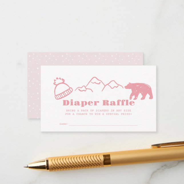 Carte D'accompagnement Pink Hand-Drawn Winter Baby Diaper Raffle Ticket (Devant/Arrière en situation)