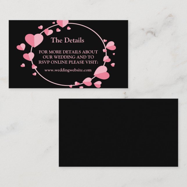 Carte D'accompagnement Pink Heart Pattern Black Geometric Wedding Detail (Devant / Derrière)