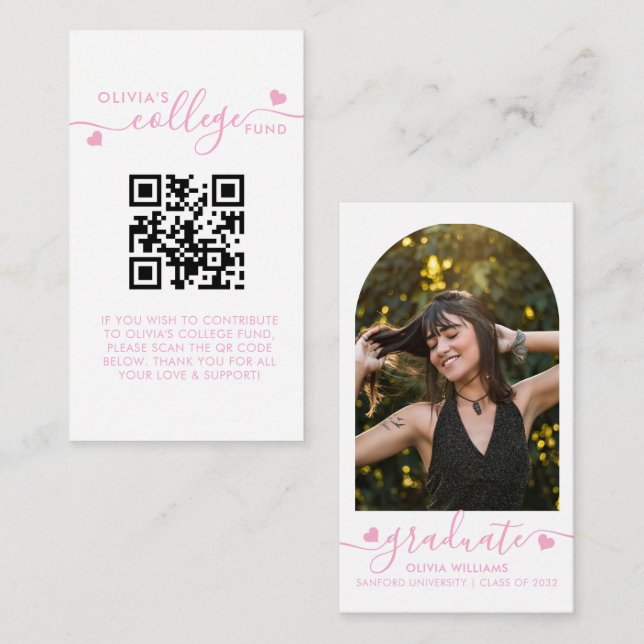Carte D'accompagnement Pink Heart Script QR Code College Fonds Arch Photo (Devant / Derrière)