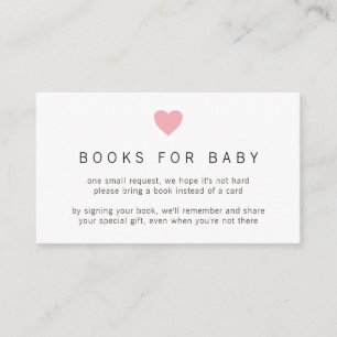 Carte D'accompagnement Pink Heart Simple Girl Books for Baby shower