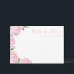 Carte D'accompagnement Pink Hydrangea Flower Blooms Floral Advice Card<br><div class="desc">Cette jolie carte florale présente des fleurs d'hydrangée aquarelle et votre texte personnalisé. Utilisez le modèle pour remplir vos informations. La fonction "Personnaliser plus loin" permet de modifier la police (taille,  style,  couleur),  d'ajouter des lignes de texte,  de modifier la disposition et d'ajouter du texte à l'arrière.</div>