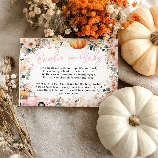Carte D'accompagnement Pink Little Citrouille Camion Livres floraux pour  (Pink Little Pumpkin Truck Floral Books for Baby Enclosure Card)