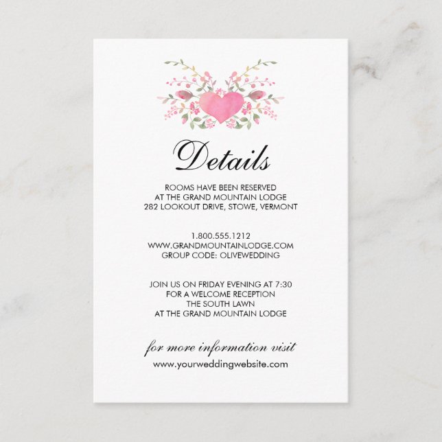 Carte D'accompagnement Pink Love | Détails de mariage champêtre (Devant)