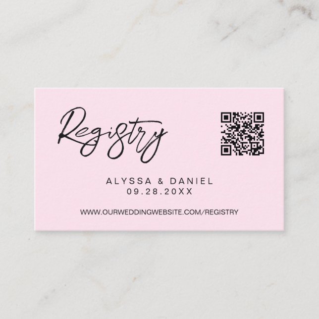 Carte D'accompagnement Pink Modern QR code wedding registry custom small (Devant)