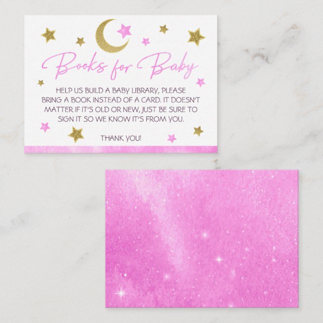 Carte D'accompagnement Pink Moon Stars Baby showers Livres pour Baby Card (Devant / Derrière)