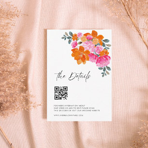Carte D'accompagnement Pink Orange Modern Script QR Code Détails du Maria