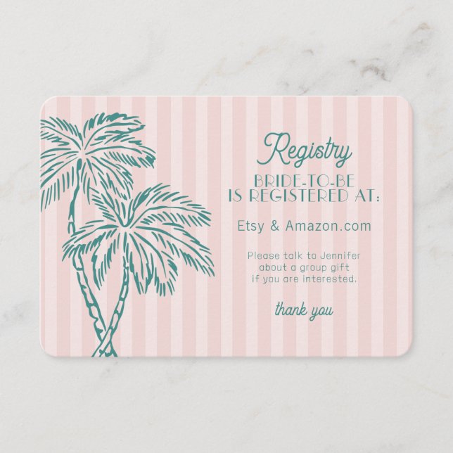 Carte D'accompagnement Pink Palm Springs Pastel Beach Registry Insérer (Devant)