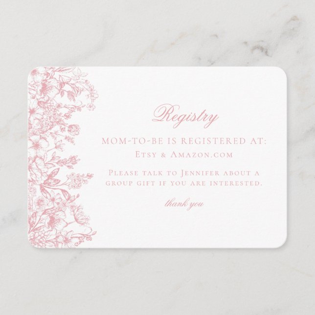 Carte D'accompagnement Pink Pastel Chinoiserie Floral Babal Registry Card (Devant)