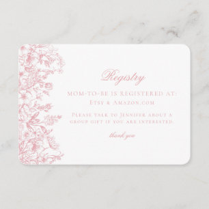 Carte D'accompagnement Pink Pastel Chinoiserie Floral Babal Registry Card