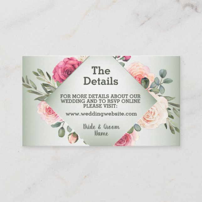 Carte D'accompagnement Pink Peach Roses Rustic Green Geometric Detail (Devant)