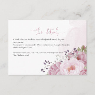 Carte D'accompagnement Pink Peony Wedding Details Card