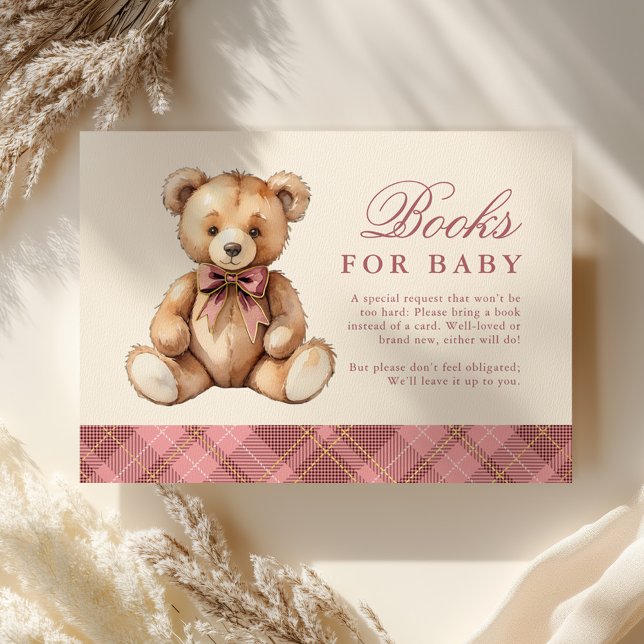 Carte D'accompagnement Pink Plaid Bear Baby Shower Books For Baby (Créateur téléchargé)
