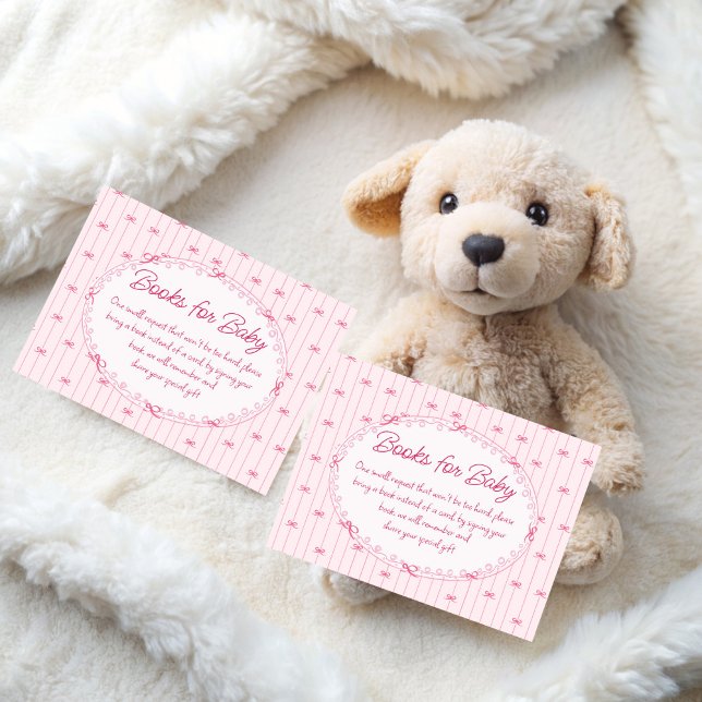 Carte D'accompagnement Pink preppy hand drawn baby shower book request (Pink preppy hand drawn baby shower book request enclosure cards vintage baby shower invitation suite)