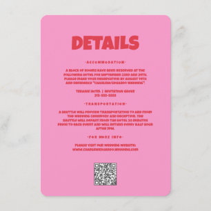 Carte D'accompagnement Pink Red Bold Funky Super Mariage Détail