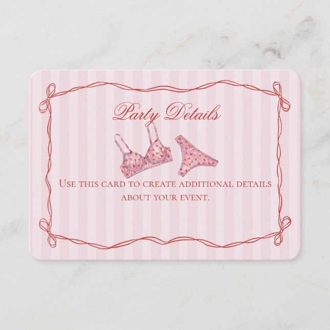 Carte D'accompagnement Pink & Red Heart Lingerie Shower Details (Devant)