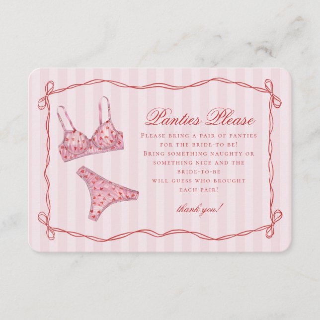 Carte D'accompagnement Pink & Red Heart Lingerie Shower Panties Please (Devant)