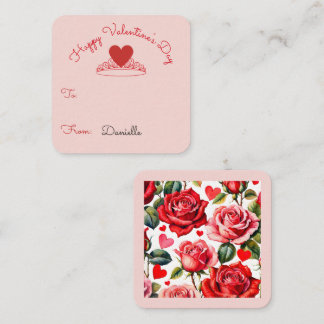 Carte D'accompagnement Pink & Red Roses Heart Crown Classroom Valentine