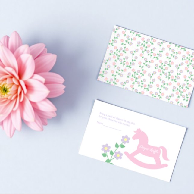 Carte D'accompagnement Pink Rocking Horse Girl Baby Shower Diaper Raffle (Créateur téléchargé)
