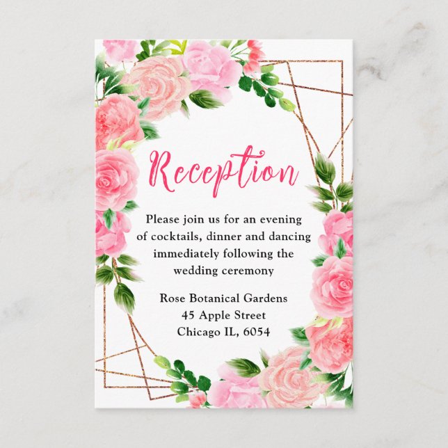 Carte D'accompagnement Pink Roses Floral Wedding Reception (Devant)