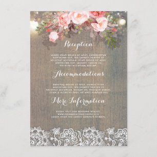 Carte D'accompagnement Pink Rustic Floral Mariage Information Invité