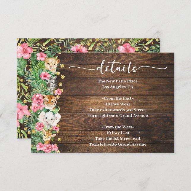 Carte D'accompagnement Pink Rustic Wild Safari Animals Baby Shower Detail (Devant / Derrière)