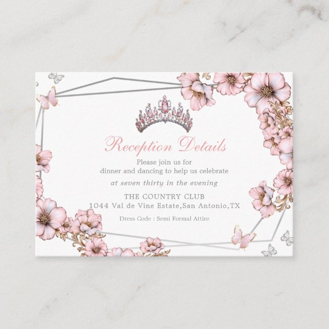Carte D'accompagnement Pink Silver Tiara Butterfly Enclosure Card (Devant)