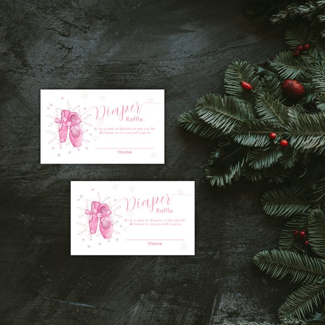 Carte D'accompagnement Pink Snowflake Ballerina Diaper Raffle Baby Shower (Pink Snowflake Ballerina Diaper Raffle Baby Shower Enclosure Card)