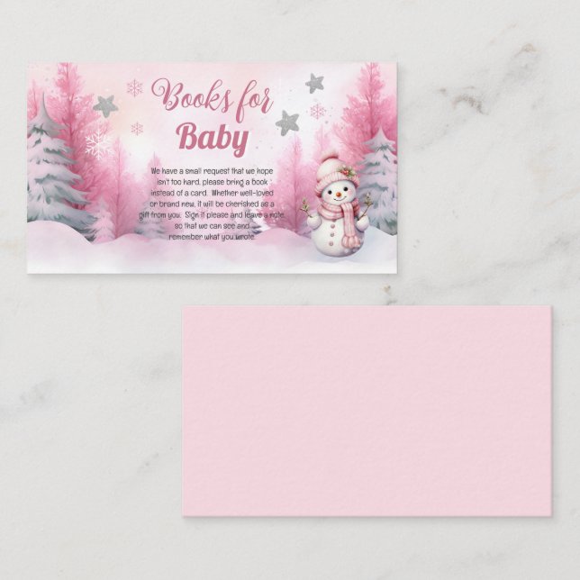 Carte D'accompagnement Pink Snowflake fille Baby showers Livres pour bébé (Devant / Derrière)