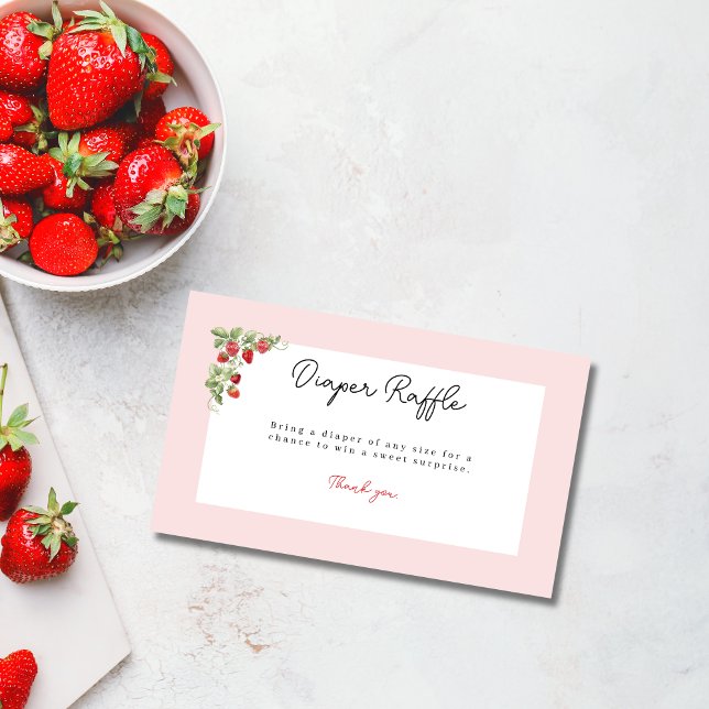 Carte D'accompagnement Pink Strawberry Baby Shower Diaper Raffle (Berry Sweet Baby Shower Diaper Raffle Enclosure Card)