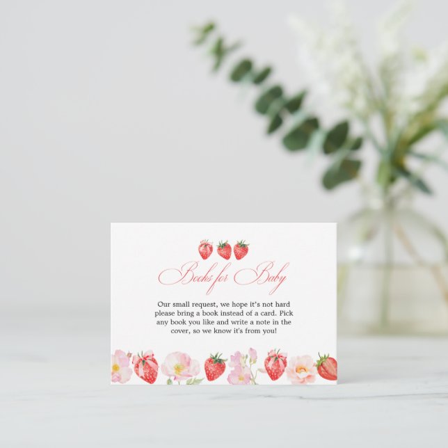 Carte D'accompagnement Pink Strawberry Floral Baby Shower Books For Baby (Debout devant)