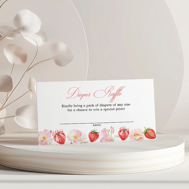 Carte D'accompagnement Pink Strawberry Floral Baby Shower Diaper Raffle (Créateur téléchargé)