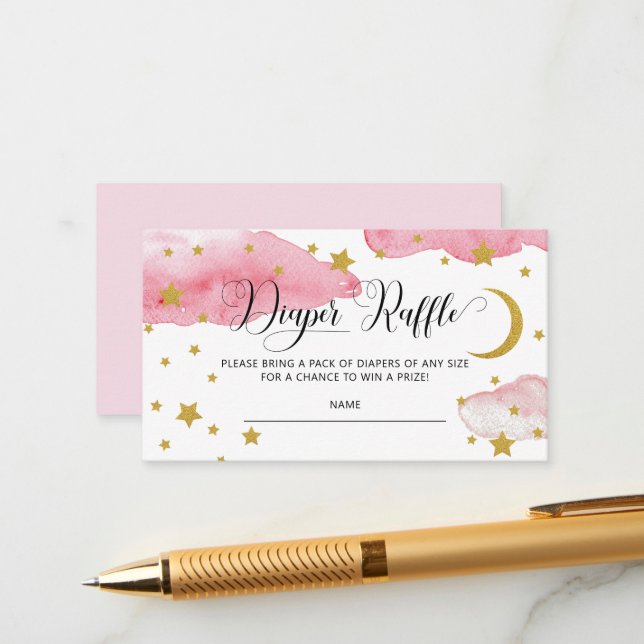 Carte D'accompagnement Pink Sur La Lune Baby shower Déchets Raffle (Devant/Arrière en situation)
