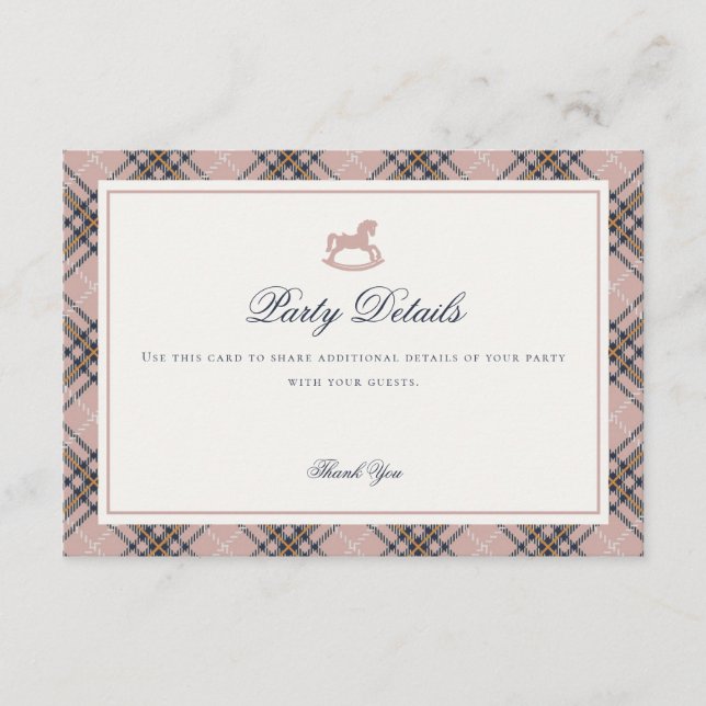 Carte D'accompagnement Pink Tartan Plaid Rocking Horse Detail Insert Card (Devant)