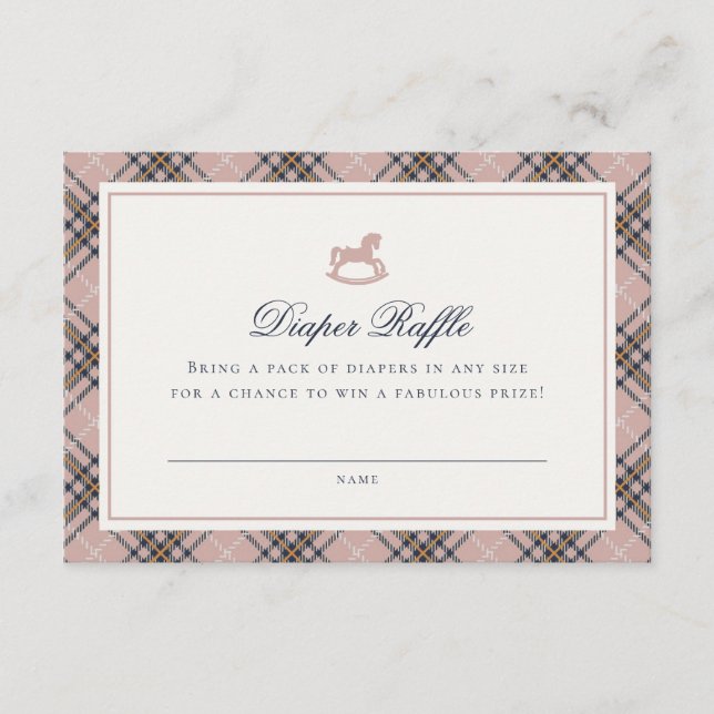 Carte D'accompagnement Pink Tartan Plaid Rocking Horse Diaper Raffle Card (Devant)